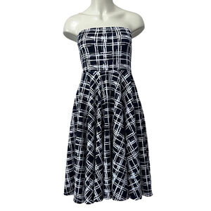 Pretty Young Thing Strapless Black White Plaid Fit & Flare Dress Small